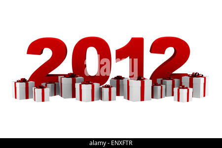 new year 2012 with gift boxes isolated on white Stock Photo