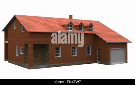 3d house with red tiled roof isolated on white Stock Photo