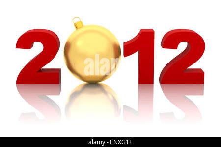 new year 2012 with golden christmas ball isolated Stock Photo