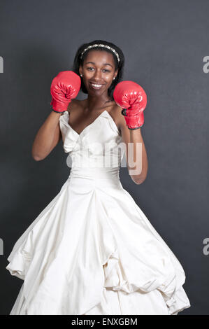 Black woman in wedding dress Stock Photo