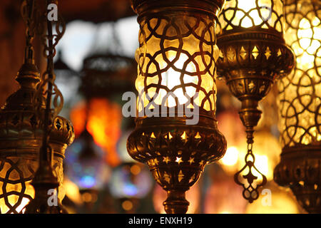 Traditional vintage Turkish lamps over light background Stock Photo