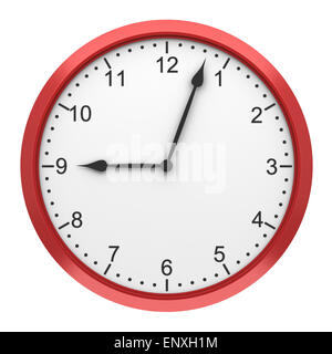 red round wall clock isolated on white background Stock Photo