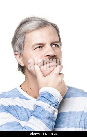 thoughtful mature caucasian man isolated on white Stock Photo