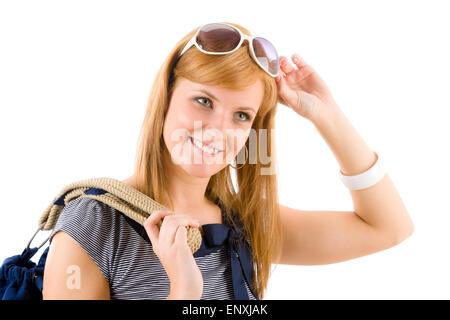Young woman in marine outfit fashion portrait Stock Photo