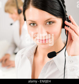 Customer service woman call center phone headset Stock Photo