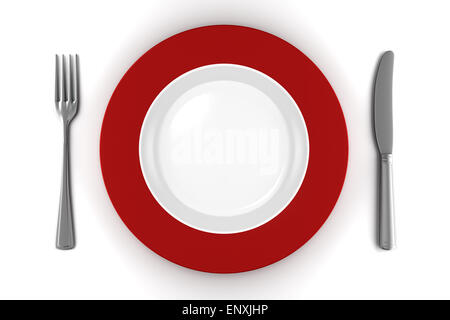 empty plate with knife and fork isolated on white Stock Photo