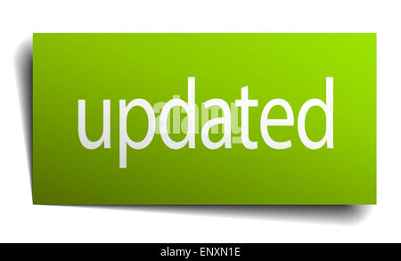updated blue paper sign isolated on white Stock Photo - Alamy