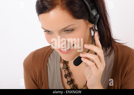 Customer service woman call operator phone headset Stock Photo