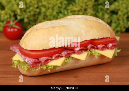 Baguette belegt mit Salami Stock Photo