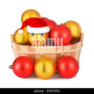 Christmas ball in the hat of Santa Claus  on the white isolated background Stock Photo