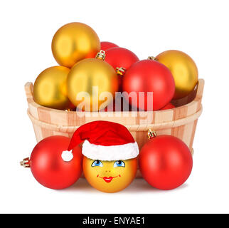 Christmas ball in the hat of Santa Claus  on the white isolated background Stock Photo