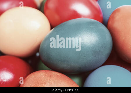 Retro Photo Of Easter Eggs Pile In Basket Stock Photo