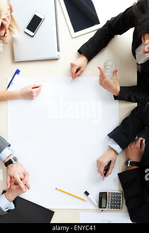 top view at business people at office desk Stock Photo