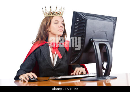 Superwoman worker with crown working in office Stock Photo