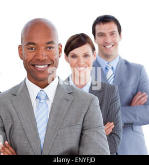 Portrait of positive business team against a white background Stock Photo