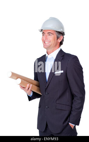 Smiling architect wearing a hardhat Stock Photo