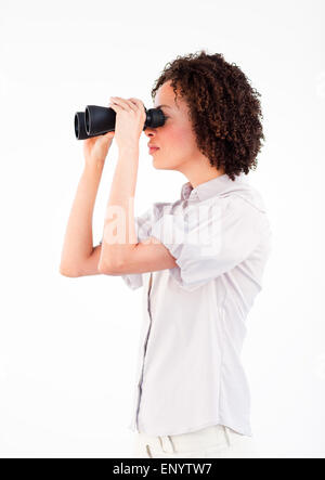 Successful Ethnic businesswoman with binoculars Stock Photo