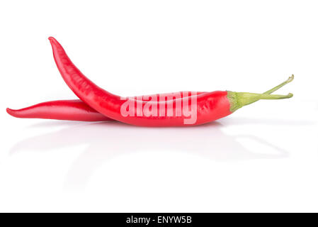 two red chili pepper on a white background Stock Photo