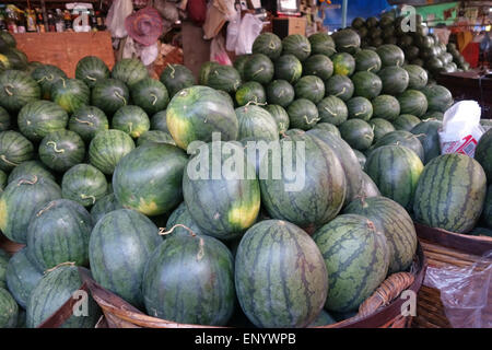 Watermelons on a stall in a Bangkok food market, Thailand, February Stock Photo