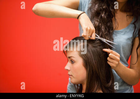 Student hairdresser cutting hair Stock Photo