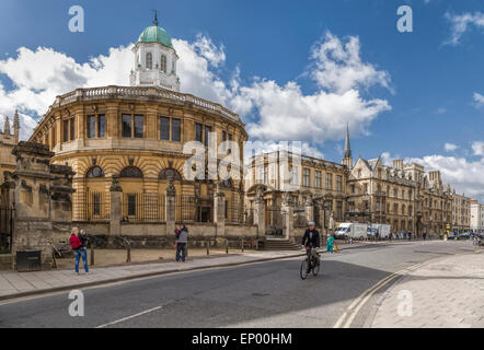 View from Broad Street on the Sheldonian Theatre, designed by Christopher Wren, in Oxford, England, Oxfordshire, United Kingdom. Stock Photo