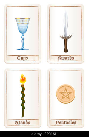 Tarot card colors - suit of cups, suit of swords, suit of wands and suit of pentacles.