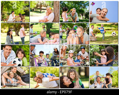 Montage of young adults having fun with their children Stock Photo