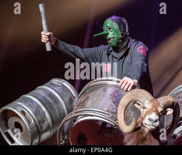 Somerset, Wisconsin, USA. 9th May, 2015. Percussionist CHRIS FEHN of Slipknot performs live on stage at the inaugural Northern Invasion music festival during 'The World's Loudest Month' at Somerset Amphitheater in Somerset, Wisconsin © Daniel DeSlover/ZUMA Wire/Alamy Live News Stock Photo