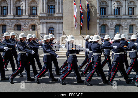 A Service Attachment Of The Royal Marines March Past The Cenotaph As Part Of The 70th Anniversary of VE Day, London, England Stock Photo