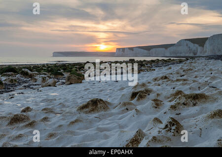 Sunset at Birling Gap, East Sussex, England. Stock Photo
