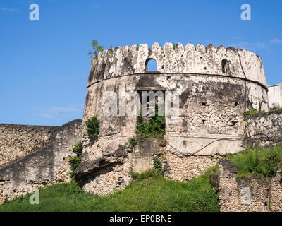 One of the towers of the Old Fort (Ngome Kongwe) also known as the Arab Fort in Stone Town, Zanzibar island, Tanzania in Africa. Stock Photo