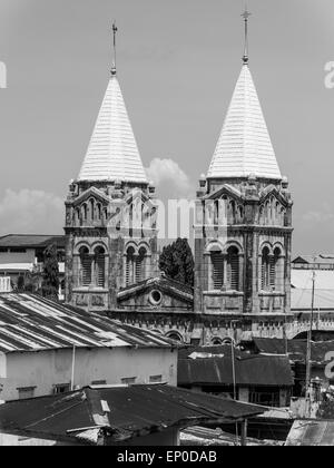 Vertical photo of the towers of the Roman St. Joseph's Catholic Cathedral in Stone Town, Zanzibar, Tanzania, East Africa. Stock Photo