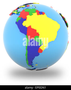 Political map of South America with countries in four colours, isolated on white background. Stock Photo