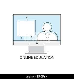 Thin line icon of online education form, online webinar. Modern flat line design element vector collection logo illustration con Stock Photo