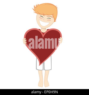 Boy with surprise - A ginger boy with a big red heart Stock Photo
