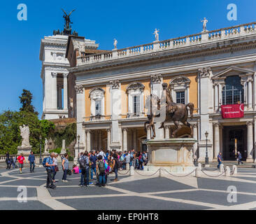 Rome, Italy.  Piazza del Campidoglio, with copy of equestrian statue of Marcus Aurelius. Stock Photo