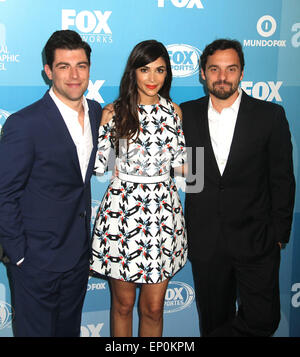 May 11, 2015 - New York, New York, U.S. - Actors MAX GREENFIELD, HANNAH SIMONE and JAKE JOHNSON attend the 2015 Fox Upfront Presentation held at Wollman Rink in Central Park. (Credit Image: © Nancy Kaszerman/ZUMAPRESS.com) Stock Photo