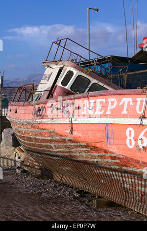 Old Wooden Rowing Fishing Boat Near Lake River Coast At Beautifu