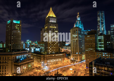 Night view of Downtown Manhattan Skyline in New York City USA Stock Photo