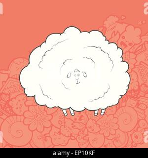 Vector Illustration Cute Hand Drawn Sheep. Greeting card New Year. Stock Vector