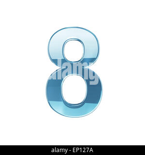 3d render of glass glossy transparent alphabet digit eight symbol - 8. Isolated on white background Stock Photo