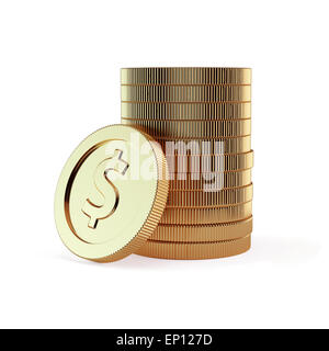Golden coins stacks isolated on white background. 3d illustration Stock ...
