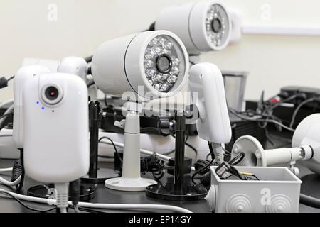 different security cameras pre-wired Stock Photo