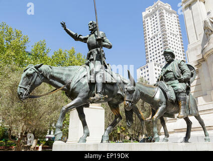 Sculpture of Don Quixote and Sancho Panza in Plaza de Espana – Spanish Square, Madrid, Spain Stock Photo