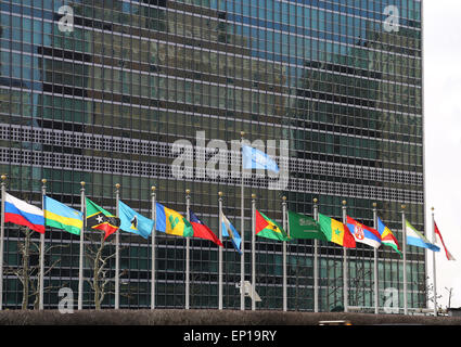 Headquarters of United Nations. Flags on the members states, arranged in alphabetical order. New York city. United States. Stock Photo