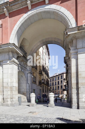 archway leading onto Plaza Mayor, Madrid, Spain Stock Photo