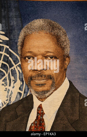 Kofi Annan (b. 1938). Ghanaian diplomat. 7th Secretary-General of the United Nations, 1997-2006. Tapestry. Headquaters of the UN Stock Photo