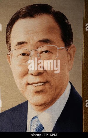 Ban Ki- Moon (B. 1944). South Korean diplomat. 8th Secretary-General of the United Nations 2007-. Tapestry. Headquaters of UN. Stock Photo