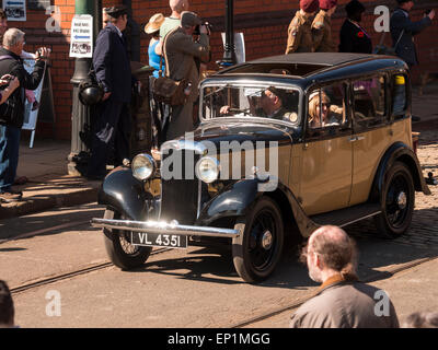 World war two enthusiasts reenact the era with vintage cars, at The National Tramway Museum,Crich,derbyshire,UK.taken 06/04/2015 Stock Photo