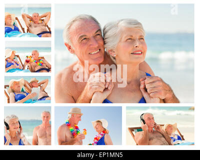 Collage of an elderly couple spending time together on a beach Stock Photo